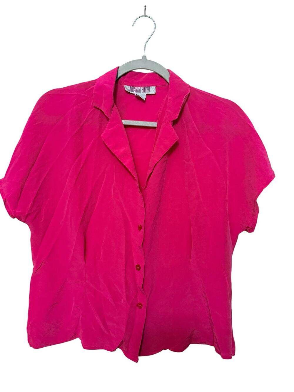 Vintage Amanda Smith 100% Silk Blouse Women 12 Pink‎ Button Closure